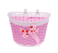 KQFCAZRE Cestino Anteriore per Bicicletta da Bambina con Fiocco, Stabilizzatori per, Custodia per Bicicletta per Bambini, Rosa, 21x14x15cm