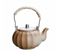 KQFCAZRE Teiera in Ceramica Grezza Resistente Al Fuoco Diretto Teiera Rustica Design Rustico Bollitore da Tè Stile Retrò per Campeggiatori, All'aperto, Teiera A Zucca Piccola Marrone 350ml