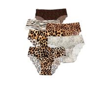 KQISANGM Confezione da 6 Slip da Donna Invisibili Senza Cuciture con Stampa Leopardata Perizoma Sexy A Vita Bassa Slip Morbidi E Invisibili per Allenamento in Palestra per Donna Taglia L