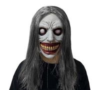 KQLHLHDYZ Maschera horror di Halloween, maschera di sorriso esorcista di Halloween con capelli, maschera in lattice per adulti, demone sorridente spaventoso clown per Halloween, feste, carnevale