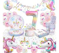 KQMGJYB Stoviglie per Festa Unicorno 7 Anni, Decorazioni Compleanno Con Piatti e Bicchieri, Baby Shower