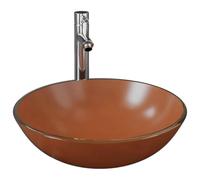KQMNWMR Set lavello da appoggio 42 cm in vetro rotondo con rubinetto | Design elegante per WC e bagno degli ospiti, vetro di sicurezza resistente con scarico pop-up e tubi flessibili.