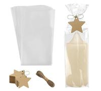 KQOZG Set di 50 sacchetti in cellophane 12,5x27,5 cm OPP con 50 etichette regalo kraft e spago per confezionare candele, dolci e biscotti per matrimoni e feste di San Valentino