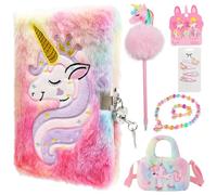 Kqpoinw 3-12 Unicorno Diario Segreto Bambina Set, Forcina Capelli Corda Peluche Borsa Collana Bracciale Set, Taccuino Privato, Unicorno con Chiave e Lucchetto per Ragazze Taccuino Privato (Rosa)
