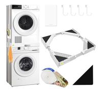 Kqpoinw Kit di Accatastamento per Lavatrice e Asciugatrice, Telaio per Impilamento Universale con Cinghie Cricchetto, Gamma di Telaio Intermedio Regolabile 44,5-70cm Lavatrice e Asciugatrice