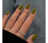 KQueenest 30 pezzi verde oliva pressa sulle unghie corte - unghie acriliche da incollare in tinta unita naturale unghie finte da incollare, gel lucido Full Cover unghie finte per donne