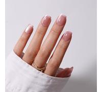 KQueenest Cat Eye Press On Nails French Tip - Nails Glitter Nuderosa Unghie da incollare, Cofanetto corto con colla, Set di unghie finte finte per le donne, 30 pezzi