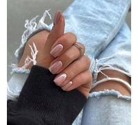 KQueenest Chrome Press On Nails - Smalto per unghie finte con glitter nude rosa da incollare, rettangolare, brillante brillante unghie finte da applicare, unghie finte in acrilico smaltate per donne