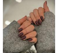 KQueenest Matt Braun Press On Nails Mandorla rettangolare, Bara per unghie da incollare, corte, in gel opaco per unghie finte da incollare ballerina, unghie finte in acrilico tinta unita per donne, 24