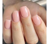 KQueenest Nude Rosa Press On Nails Corto Rettangolare - Chiodi artificiali da incollare corti, tinta unita naturale, unghie finte da applicare, gel lucido Full Cover in acrilico per donne, 24 pezzi