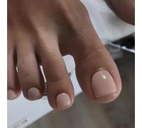 KQueenest Nude Unghie per dita dei piedi, corte, quadrate, in acrilico naturale, eleganti, lucide, tinta unita, completamente coprenti, per le unghie, per le donne, 24 pezzi