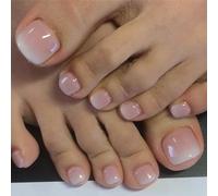 KQueenest Ombré Rosa French Unghie Spremibili Corto Quadrate Nude Naturale Acrilico Artificiale Elegante Brillante Completamente Copertura Piedi Press on Nails per Donna 30 Pezzi