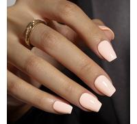 KQueenest Press on Nails Breve con colla - Sheer Nude Unghie da incollare, Cofanetto corto, tinta unita, medie ballerina finte, unghie nude rosa nude, set per donne e ragazze, 30 pezzi