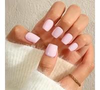 KQueenest Press on Nails - Set di 24 unghie corte da incollare, colore rosa chiaro, tinta unita, quadrate, finte, colore rosa antico, per donne e ragazze