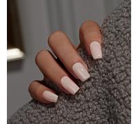 KQueenest Press on Nails - Set di 28 unghie finte da incollare, tinta unita, rettangolari e finte con colla, colore rosa chiaro