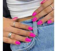 KQueenest Rosa Caldo Press On Nails Corte, Unghie Acriliche da Incollare Corte Rotonde, Unghie Finte Tinta Unita a Mandorla da Incollare, Unghie Artificiali in Gel Lucido per Donne Adatte all'Uso