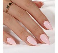KQueenest Soft Gel Press on Nails Almond - Sheer unghie rosa pastello da incollare a mandorle medie, tinta unita, rosa antico, finte unghie finte con colla, lucide, naturali, set da 24 pezzi
