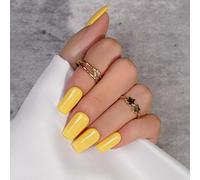 KQueenest Soft Gel Press on Nails Breve Lunghe - Sheer Giallo Chiodi Da Incollare Lunghi Medio, Tinta Unita Rettangolare Finte Unghie Con Colla, Cofanetto Giallo Chiodi Artificiali Set Da Donna 24