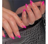 KQueenest Soft Gel Press On Nails French Tip - 30 unghie rosa calde da incollare a mandorla corta, naturale finte unghie finte da incollare, in acrilico Full Cover French unghie per donne
