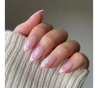 KQueenest Soft Gel Press On Nails French Tip - 30 unghie rosa da incollare a mandorla corta, naturale finte unghie finte da applicare, in acrilico Full Cover French unghie per donne