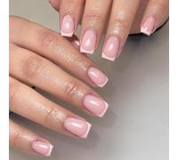 KQueenest Soft Gel Press On Nails French Tip - 30 unghie rosa da incollare, rettangolari, naturali finte, unghie artificiali, in acrilico lucido copertura completa per unghie francesi per donne