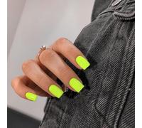 KQueenest Stampa verde neon sulle unghie quadrato corto, breve unghie finte pressa su, colla gel morbida sulle unghie bastone corto sulle unghie per le donne spessore riutilizzabile colore solido 24