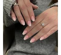 KQueenest Unghie finte a pressione, corte e medie, con punta francese, ballerina corta, sfumate bianco confetto, unghie finte a pressione, perfettamente adattabili, riutilizzabili, in gel, per donne