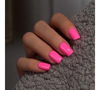 KQueenest Unghie finte a pressione, quadrate, in acrilico, corte, rosa fluo, trasparenti, opache, riutilizzabili, in morbido gel, per donne, 28 pezzi