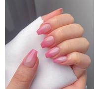 KQueenest Unghie finte a pressione sfumate a bara media, con punta francese, a ballerina corta, sfumate rosa nude, unghie finte a pressione, perfettamente adattabili, riutilizzabili, in gel, per donne