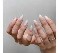KQueenest Unghie finte a pressione, sfumate, a mandorla, punta francese, punta media, sfumate rosa nude, unghie finte a pressione, perfettamente adattabili, riutilizzabili, in gel, per donne da