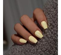 KQueenest Unghie finte corte a pressione, colore giallo pastello, corte con colla, a ballerina media, riutilizzabili, in gel morbido, per donne, 30 pezzi, beige