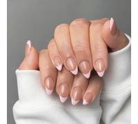 KQueenest Unghie Finte in Gel Soft con Punta Francese - 30 Pezzi di Unghie Rosa da Incollare, Corte a Mandorla, Unghie Finte Naturali, Unghie Artificiali da Incollare, Unghie in Acrilico con Copertura