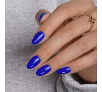 KQueenest Unghie finte ovali corte blu reale, a pressione, per l'estate, corte, mandorle, trasparenti, vibranti, blu brillante, lucide, opache, riutilizzabili, in morbido gel, per donne, 24 pezzi