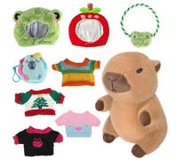 KQWVZ Peluche Capibara, Simpatico Capybara Peluche de 25 cm, Morbidi Peluche Di Capybara 9 pezzi set con Vestiti e Accessori, Decorazione per La Casa a Forma di Peluches Capibara per il Soggiorno