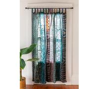 KRAAFTY Tende in misto seta indiana Sari - Tende a pannello patchwork uniche per soggiorno e camera da letto - Tende per la casa con filtraggio della luce - Lunghezza 213 cm, colore blu