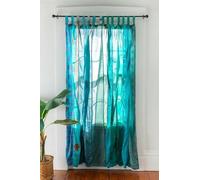 KRAAFTY Tende trasparenti in misto seta indiana, stile sari, con motivo patchwork, per soggiorno e camera da letto, tende decorative per la casa filtranti la luce (turchese)