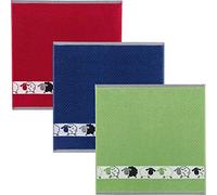 Kracht - Set di 3 strofinacci in spugna e cotone, motivo: pecorelle, Rot/Blau/Grün, 50 x 50 cm
