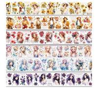Kraeoke Set di 6 rotoli di nastro Washi in PET Washi Stickers Retro Scrapbook Stickers Colorato Album Fotografico per Bullet Journal, fai da te e pacchetto regalo (stile 4)