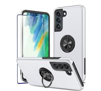 KRAFTCARE Custodia per Samsung Galaxy S21 FE 5G 1 Pack Pellicola Protettiva in Vetro Temperato con 360 ° Ring Stand Cover Magnetic Car Mount Custodia Antiurto per Samsung S21 FE 5G,Sliver