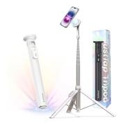 KraftGeek Treppiede magnetico per iPhone MagSafe - 66 '' Selfie Stick automatico con telecomando, treppiede portatile per registrazione video, viaggi, vlogging (bianco)