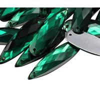 KraftGenius 28 x 8 mm a goccia posteriore piatta da cucire su perline per artigianato - 30 pezzi Emerald CH18