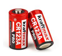 kraftmax Confezione da 2 batterie al litio CR123A Pro, 3 V, batterie ad alte prestazioni per torce, telecamere, sistemi di allarme, non ricaricabili, celle di energia professionali