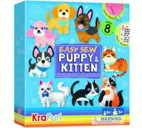 KRAFUN Kit da Cucito Cuccioli e Gattini per Bambini 5+ Anni, 8 Progetti Fai da Te (Cani, Gatti), Feltro, Istruzioni, Scatola Riutilizzabile, Giocattolo Educativo