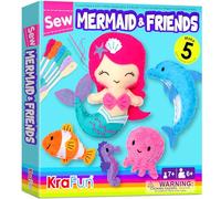 KRAFUN Kit da Cucito Sirene per Bambini 7+ Anni, 5 Bambole Peluche (Sirena, Delfino, Polpo), Feltro, Istruzioni, Scatola Riutilizzabile, Giocattolo Educativo