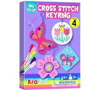 KRAFUN Kit punto croce per bambini principianti, 4 portachiavi a punto croce per arti e mestieri con farfalla e fiore, kit da ricamo ad ago per ragazze dai 5 ai 13 anni, kit artigianale per zaino,