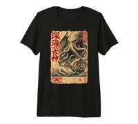 Kraken Mostro Mare Vintage Giornale Giapponese Horror Art Maglietta Premium
