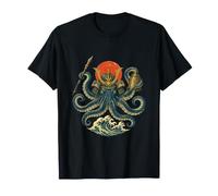 Kraken Shogun Giapponese Samurai Polpo Ukiyo-e Mostro Mare Maglietta