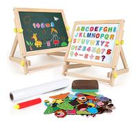 kramow 3 in 1 Lavagna per Bambini 3 Anni,Cavalletto per Bambini con Lettere e Numeri Magnetici,Animale Puzzle,Rotolo di Carta,Lavagna Magnetica in Legno Giocattoli Educativi 4 5 6 7 8 anni