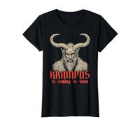 Krampus Sta arrivando in Città Mostro di Natale Uomini Donne Bambini Maglietta con Stampa Grafica Economica, Donna, Nero, L