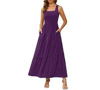 Kranda Vestito lungo senza maniche estivo 2025 da spiaggia lungo con scollo quadrato canotta maxi abito a strati con tasche, Viola, L